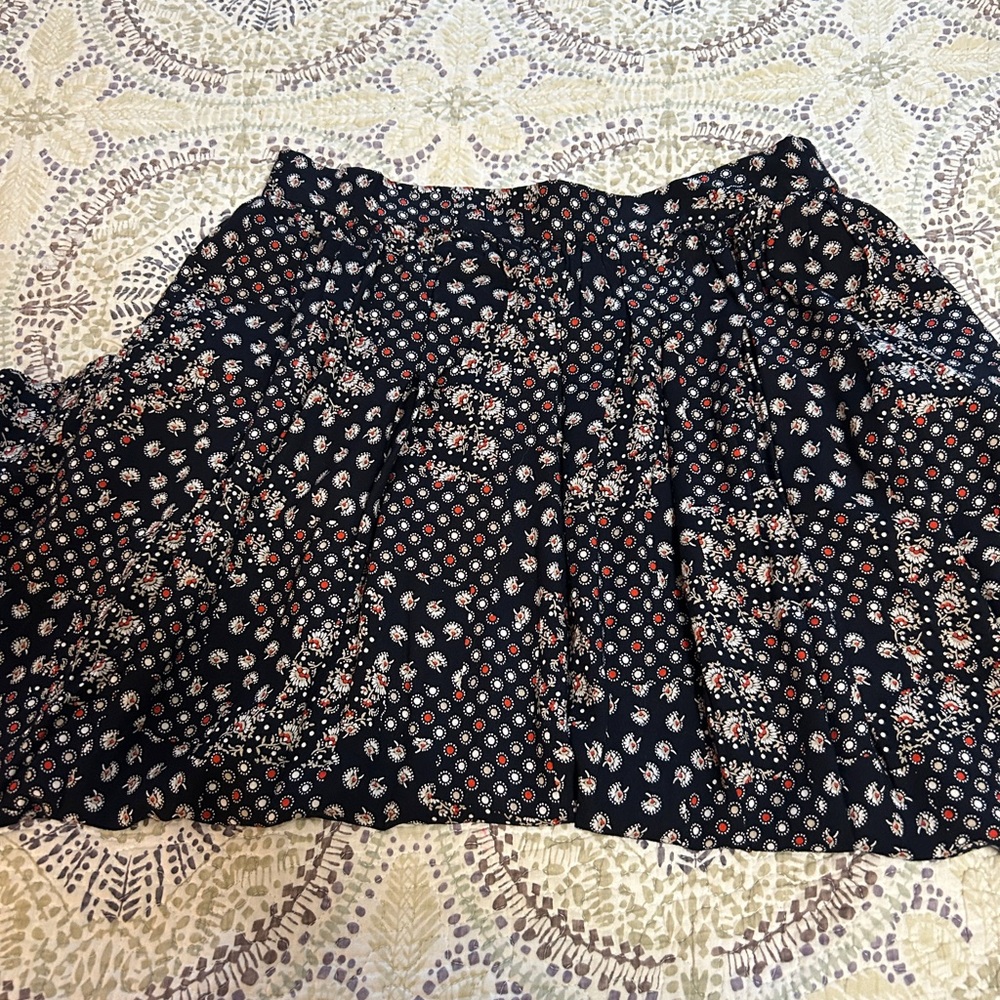 Vintage 1980s Orvis Black and White Floral A-Line Skirt- EUC